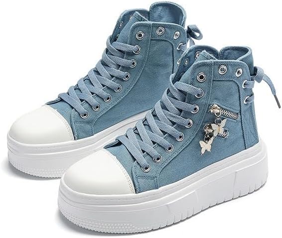 Amazon.com | High Top Denim Blue Shoes Walking Sneakers for Women